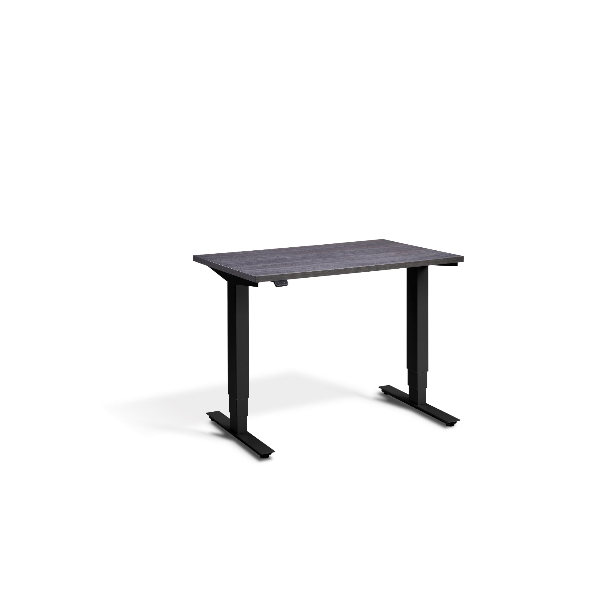 Quiet Compact Desk with Black Frame and Anthracite Sherman Oak Desktop