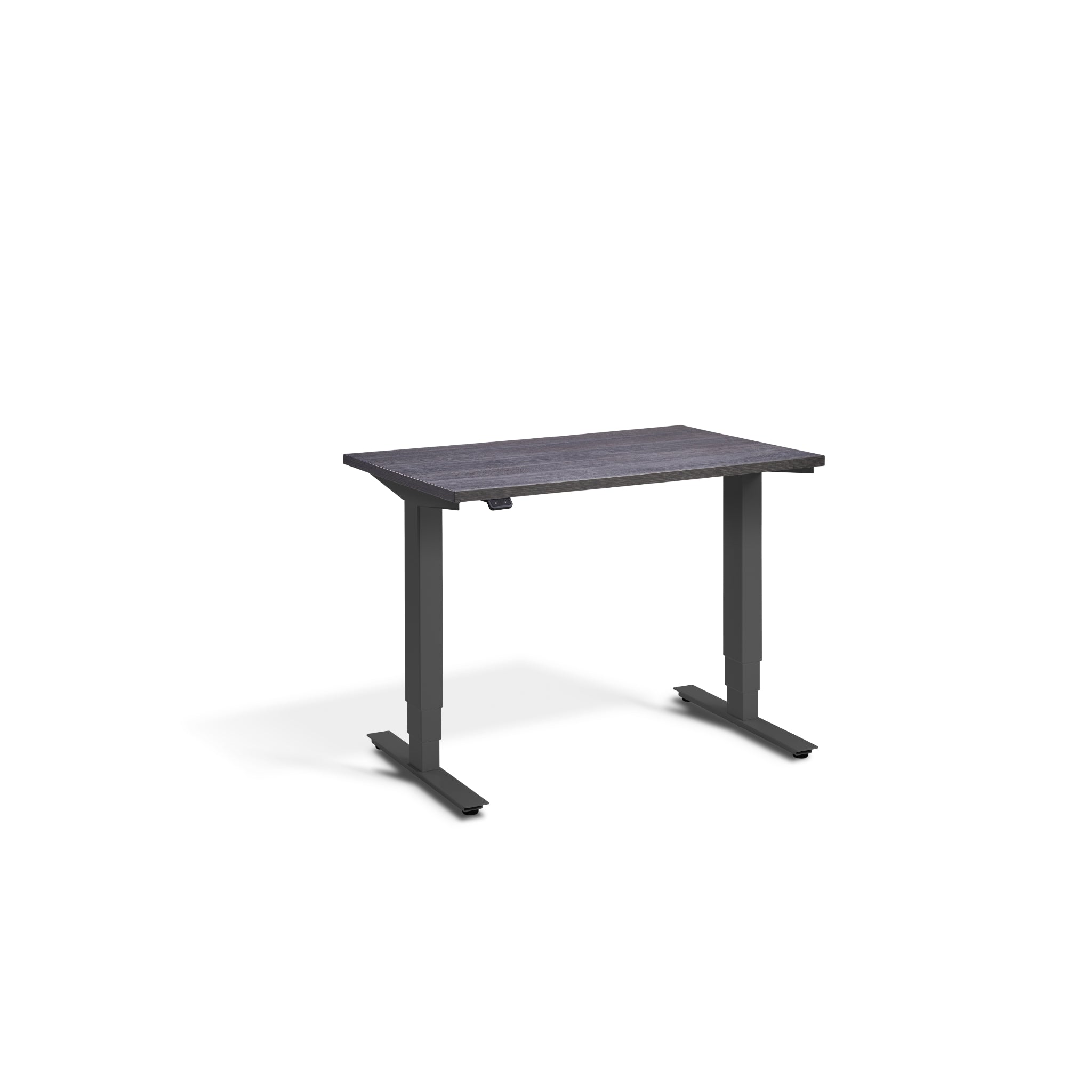 Quiet Compact Desk with Dark Grey Frame and Anthracite Sherman Oak Desktop