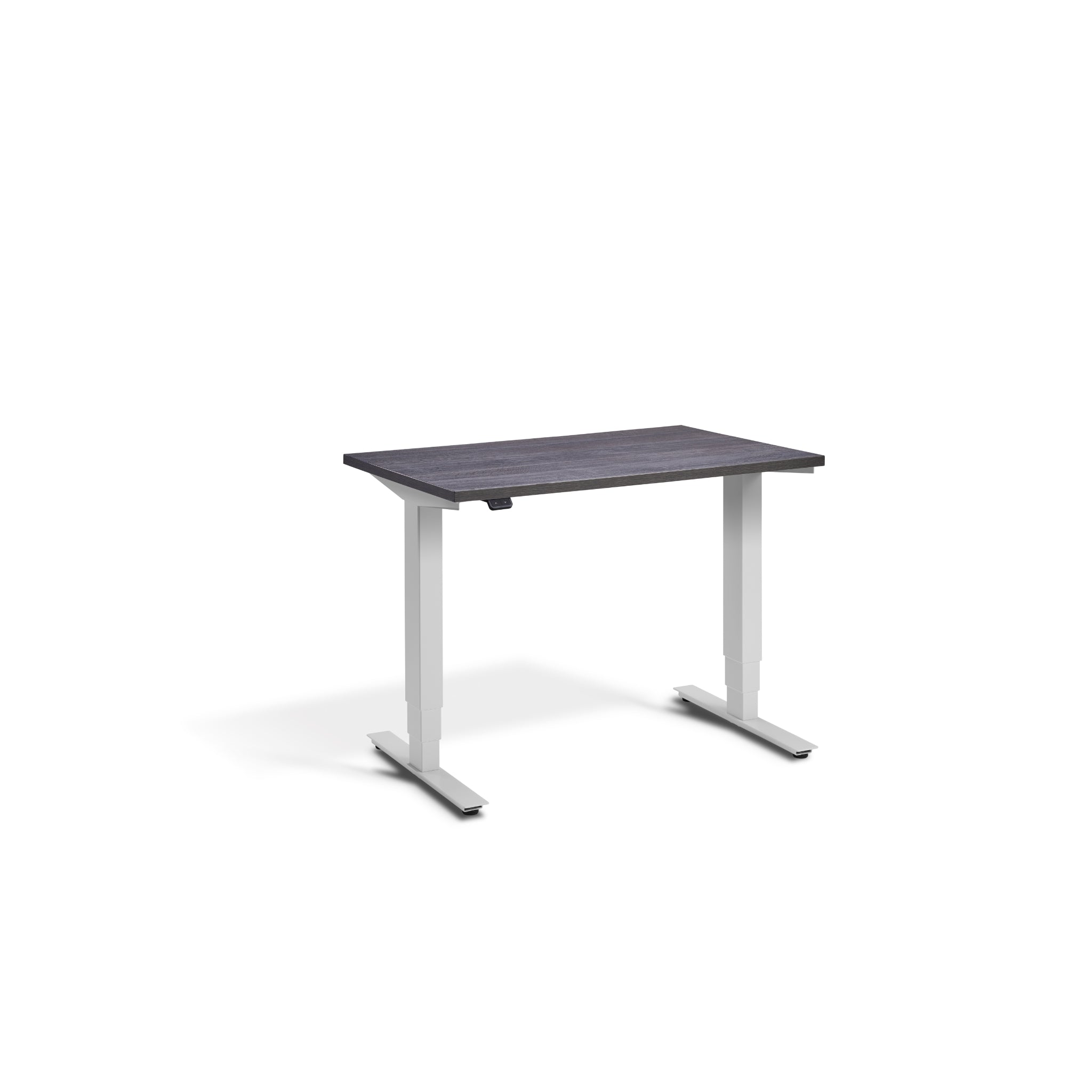 Quiet Compact Desk with Light Grey Frame and Anthracite Sherman Oak Desktop