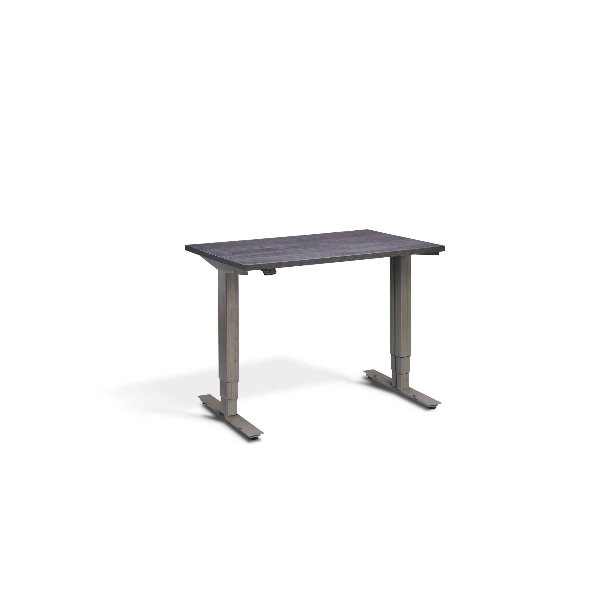 Quiet Compact Desk with Raw Steel Frame and Anthracite Sherman Oak Desktop