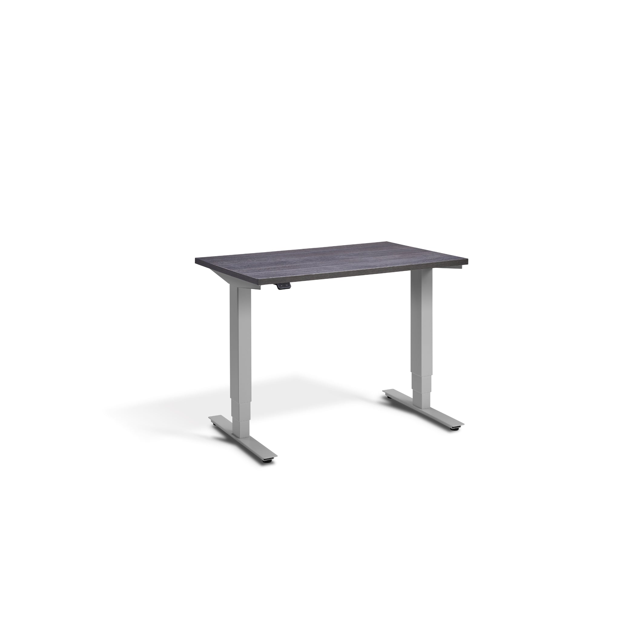 Quiet Compact Desk with Silver Frame and Anthracite Sherman Oak Desktop