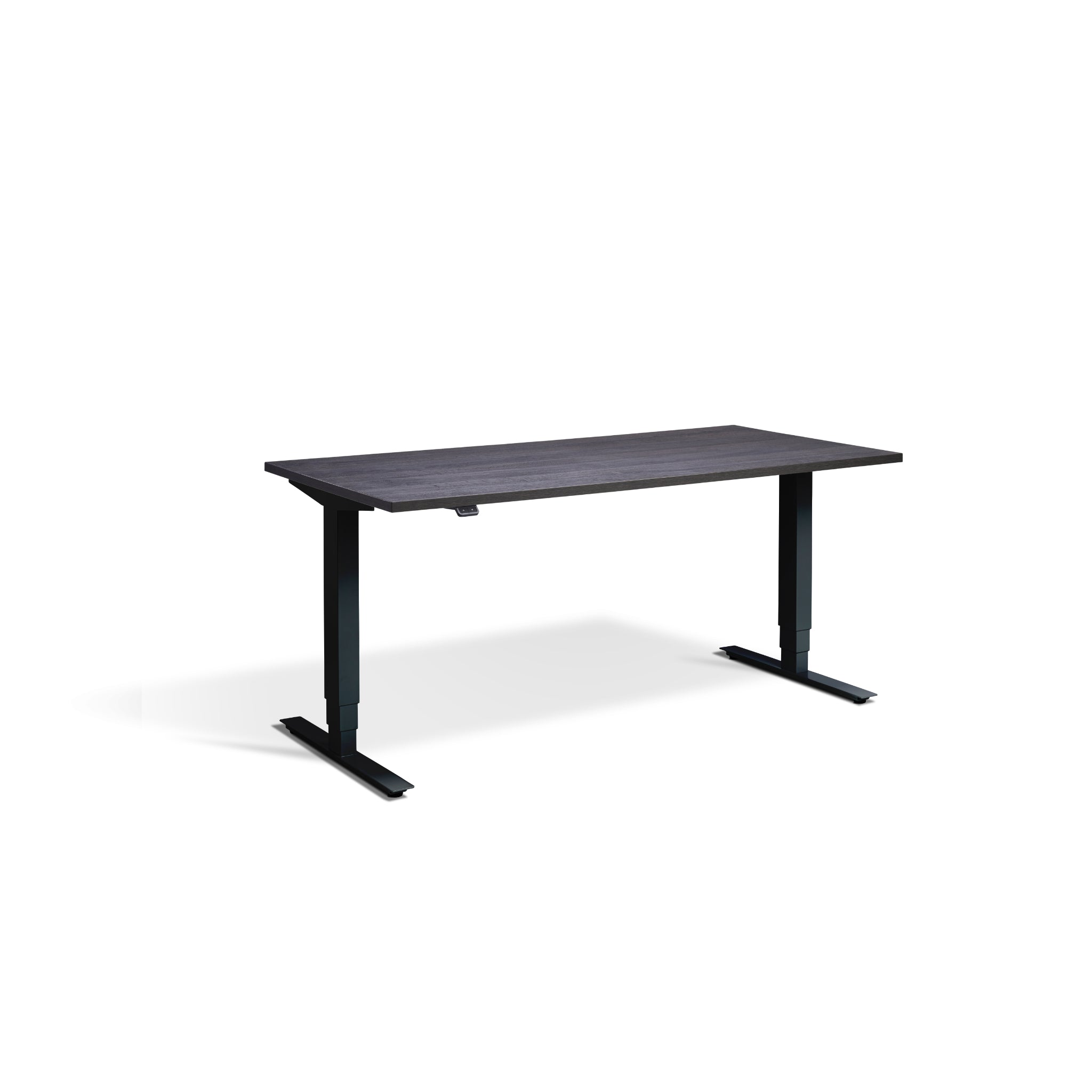 Quiet Motor Standing Desk with Black Frame and Anthracite Sherman Oak Desktop