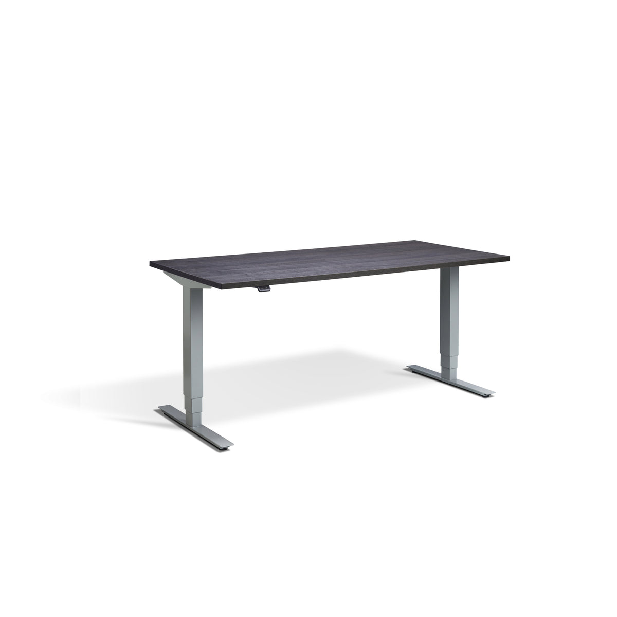 Quiet Motor Standing Desk with Silver Frame and Anthracite Sherman Oak Desktop