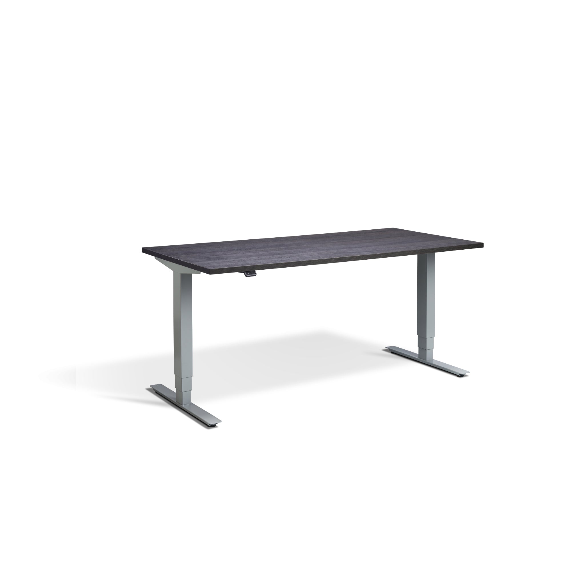 Quiet Motor Standing Desk with Silver Frame and Anthracite Sherman Oak Desktop