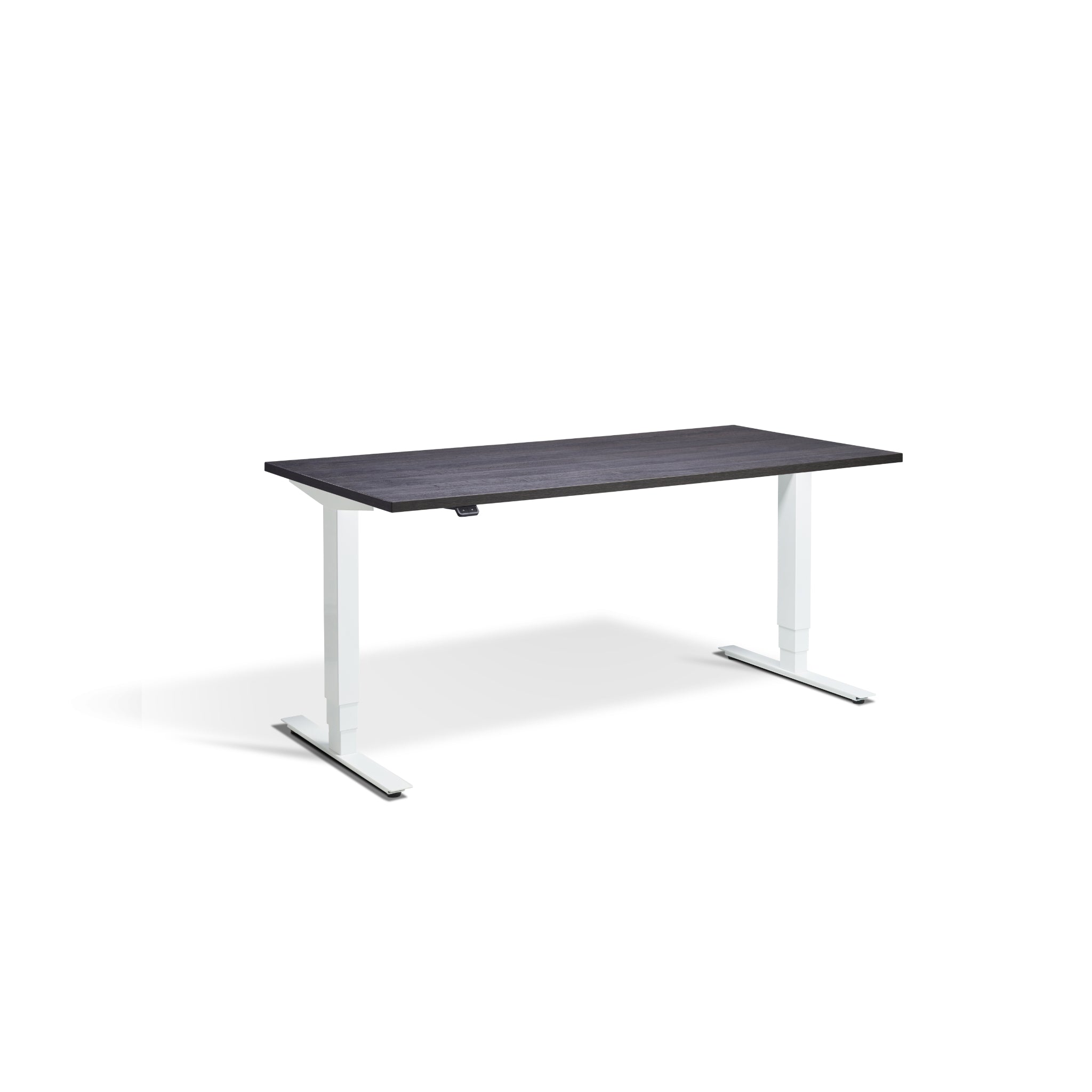 Quiet Motor Standing Desk with White Frame and Anthracite Sherman Oak Desktop