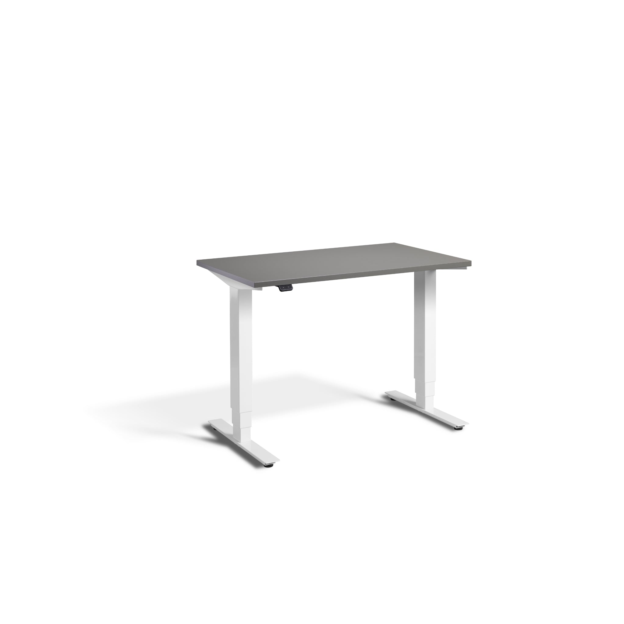 Quiet Compact Desk with White Frame and Graphite Desktop