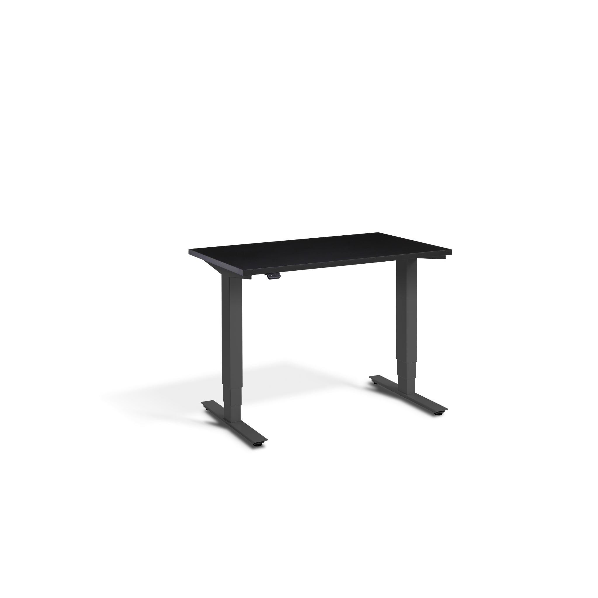 Quiet Compact Desk with Dark Grey Frame and Soft Black Desktop
