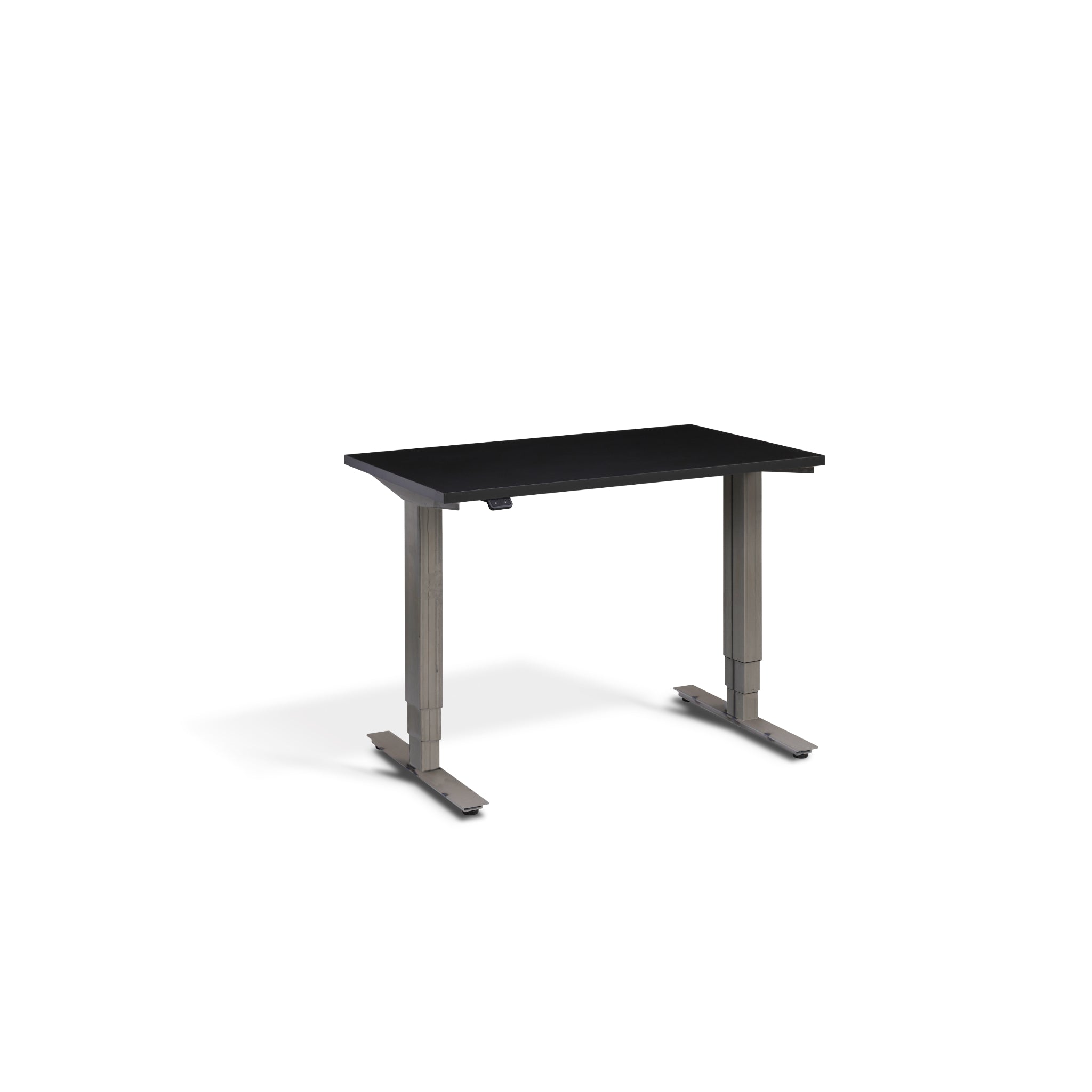 Quiet Compact Desk with Raw Steel Frame and Soft Black Desktop