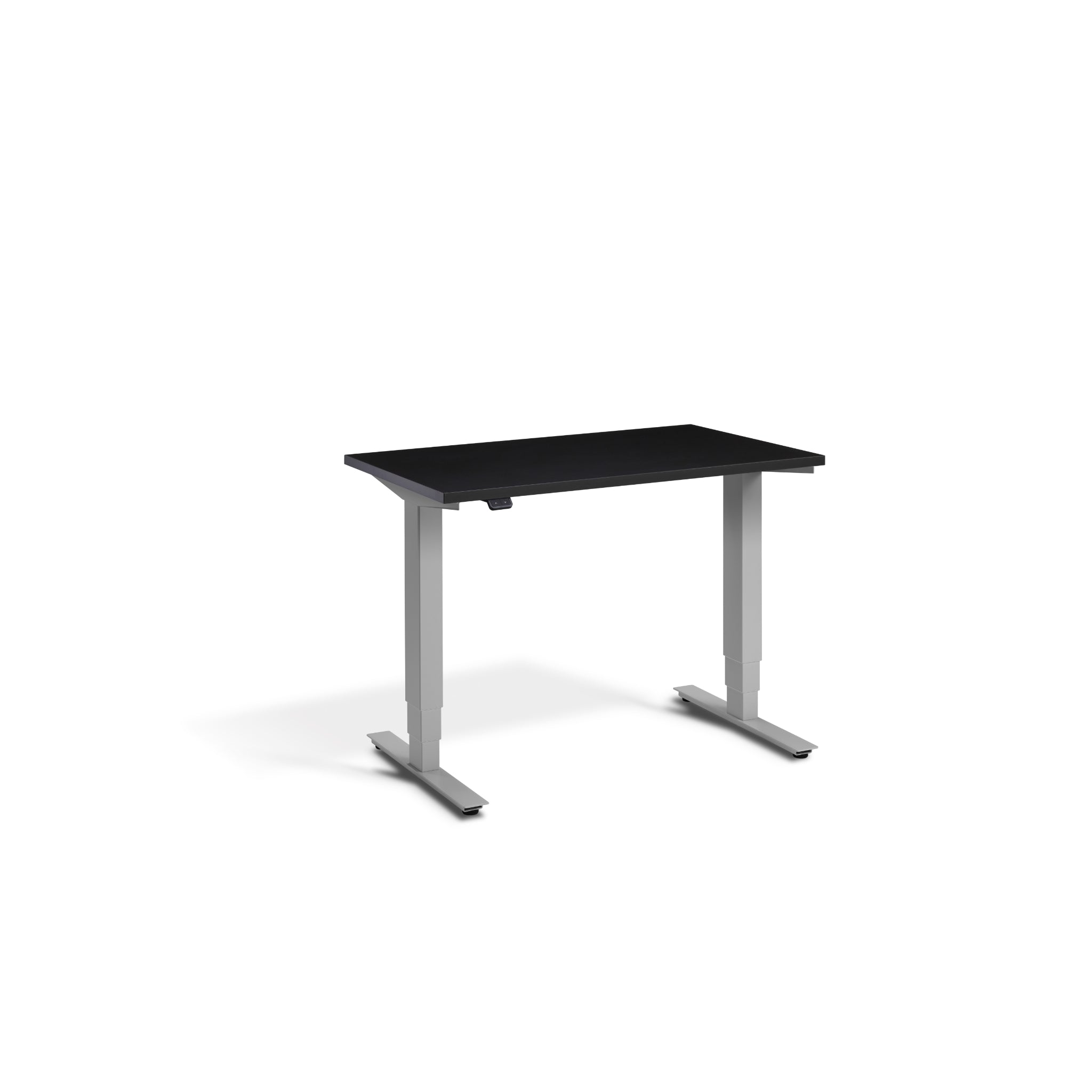 Quiet Compact Desk with Silver Frame and Soft Black Desktop