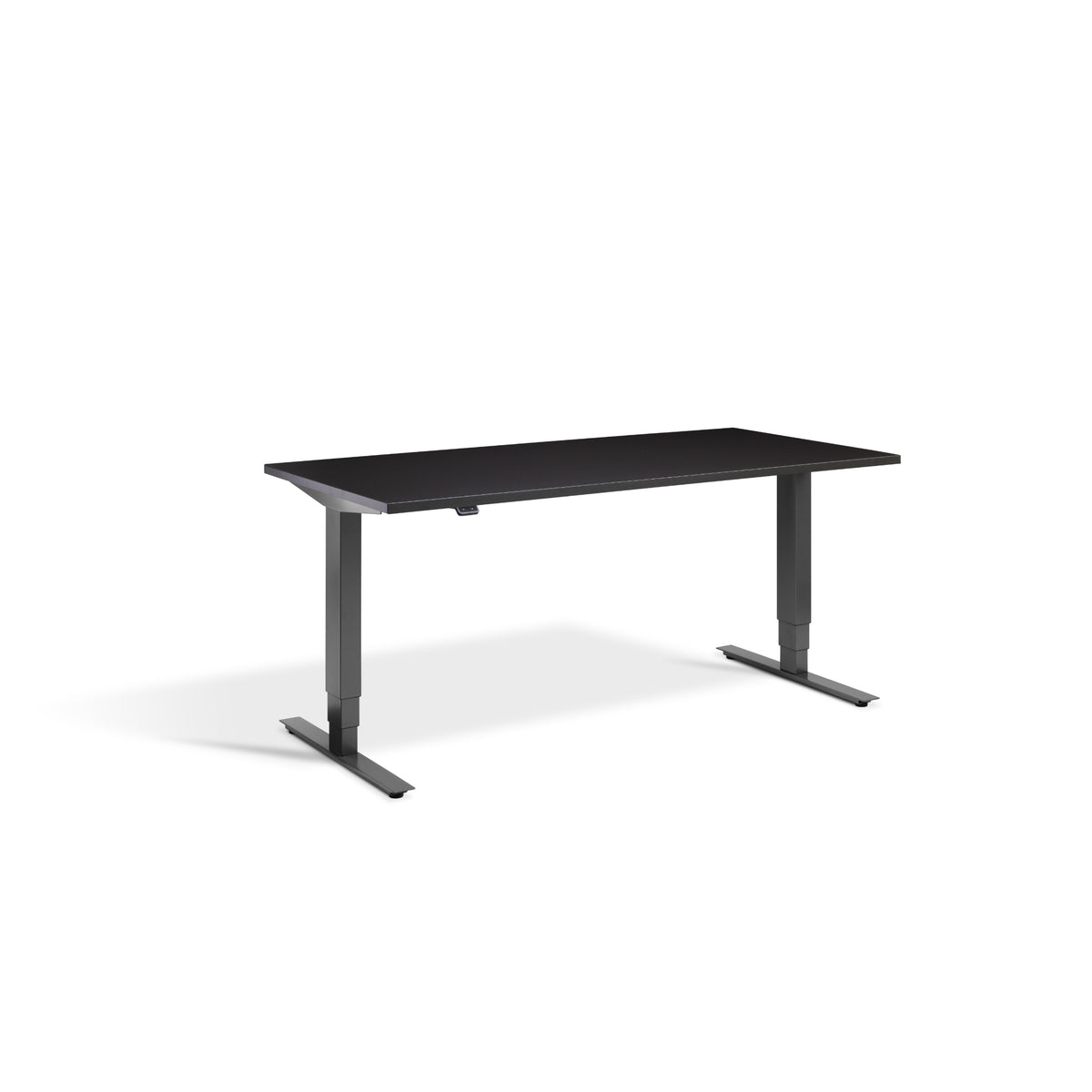 Quiet Motor Standing Desk with Dark Grey Frame and Soft Black Desktop