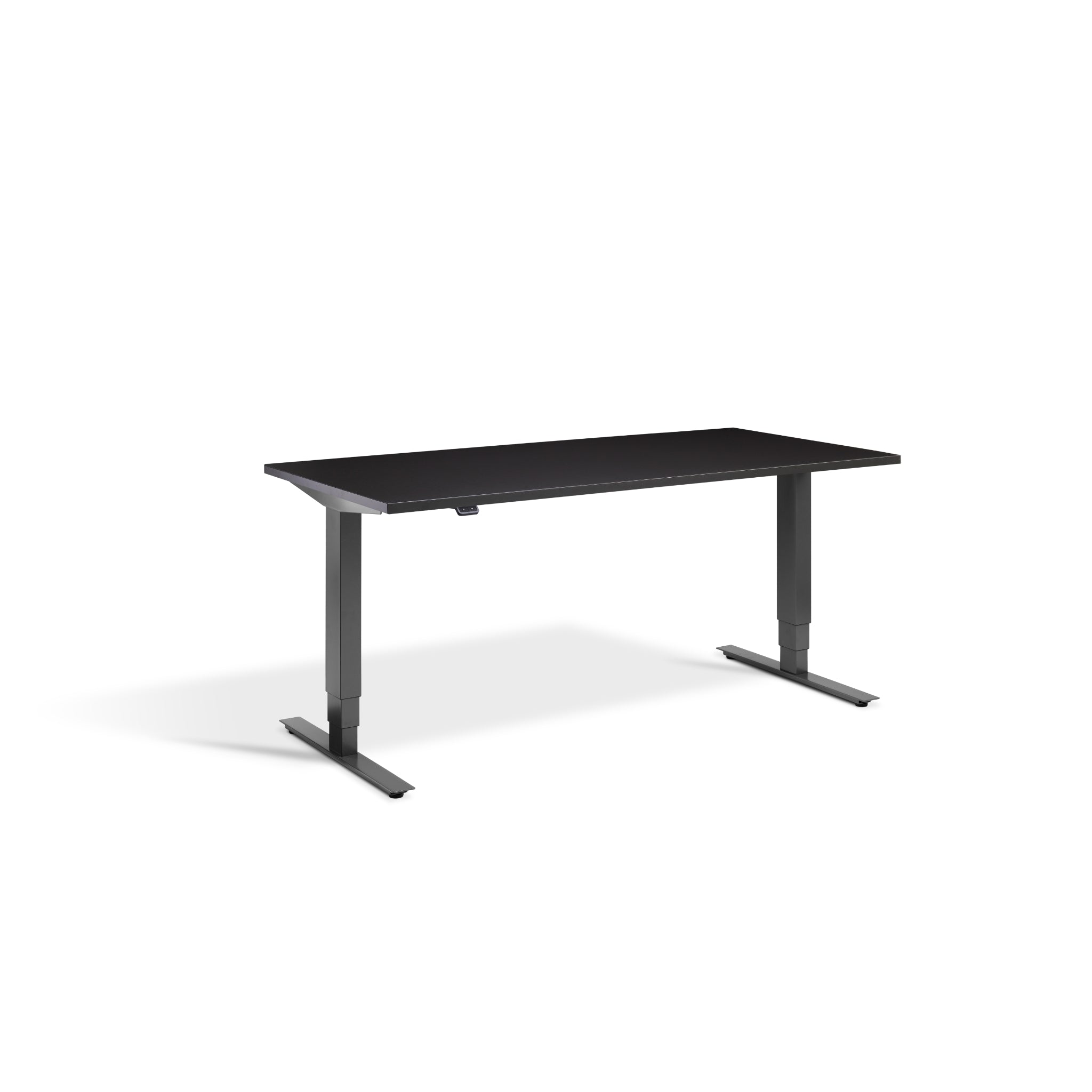 Quiet Motor Standing Desk with Dark Grey Frame and Soft Black Desktop