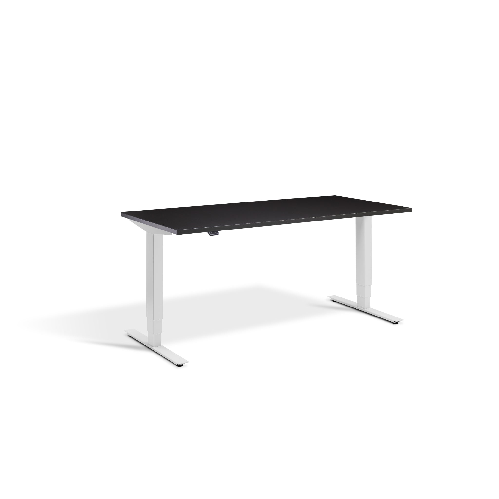 Quiet Motor Standing Desk with Light Grey Frame and Soft Black Desktop