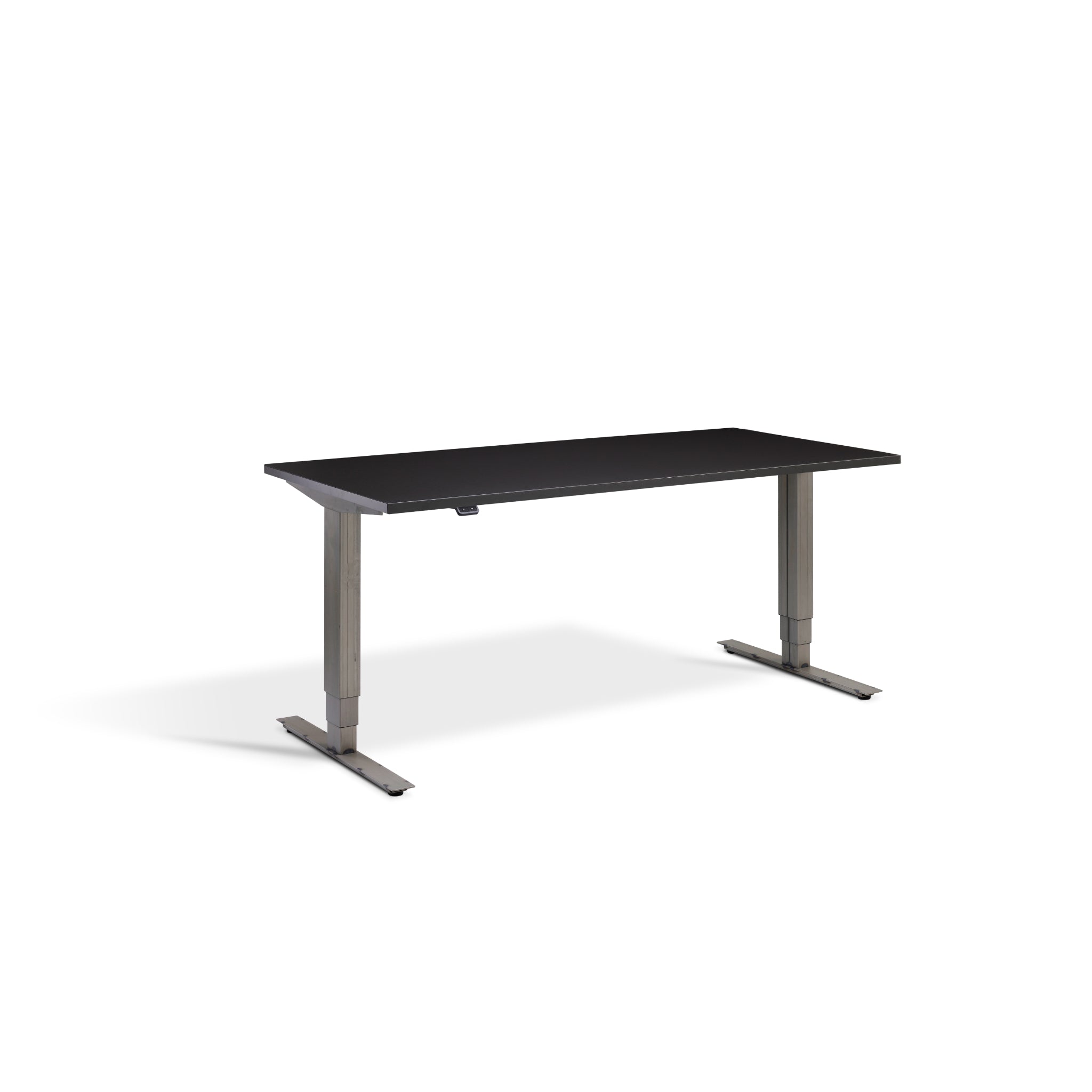 Quiet Motor Standing Desk with Raw Steel Frame and Soft Black Desktop