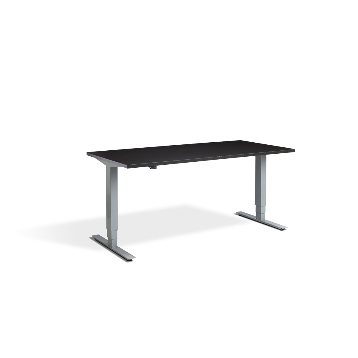 Quiet Motor Standing Desk with Silver Frame and Soft Black Desktop