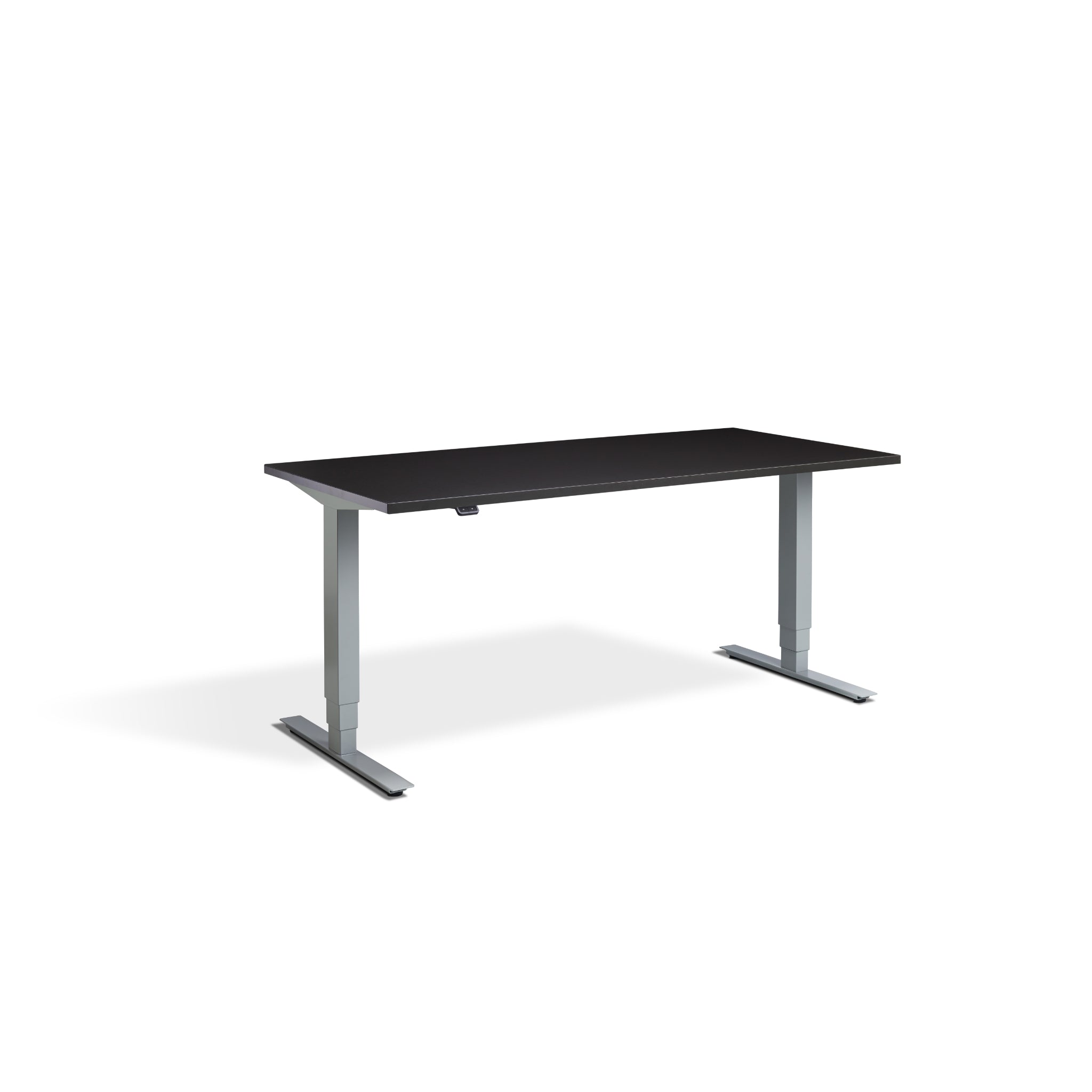 Quiet Motor Standing Desk with Silver Frame and Soft Black Desktop