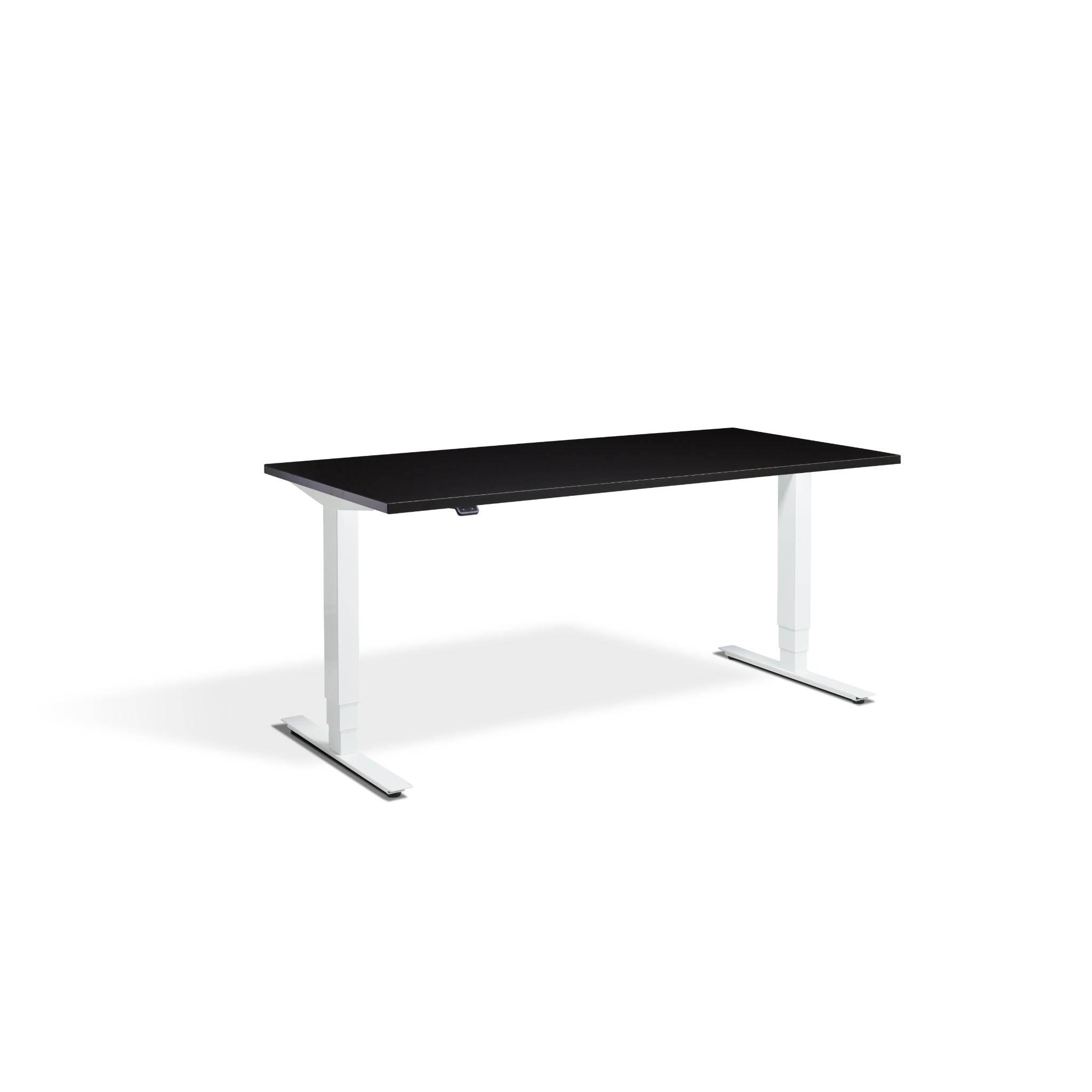 Quiet Motor Standing Desk with White Frame and Soft Black Desktop