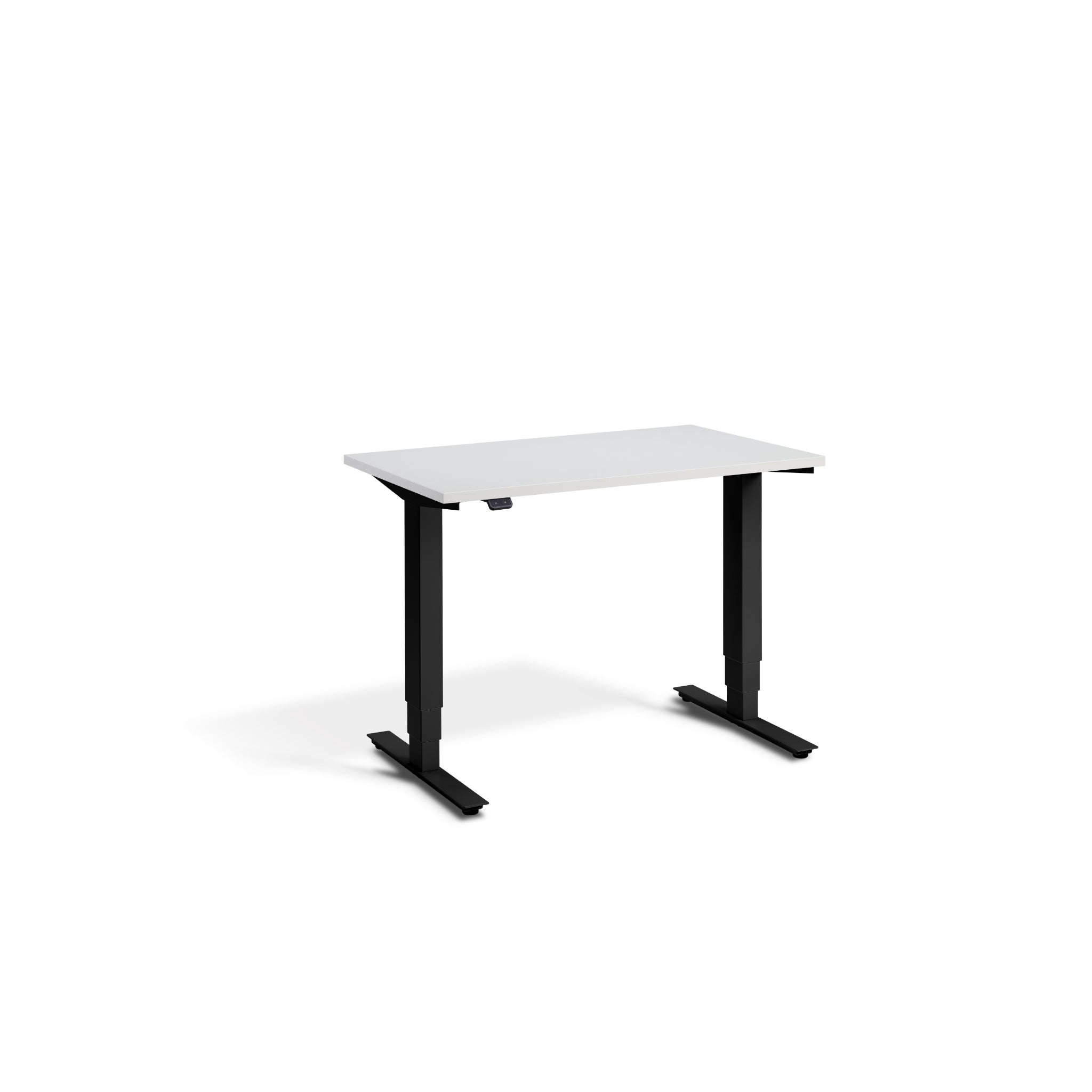 Quiet Compact Desk with Black Frame and Light Grey Desktop