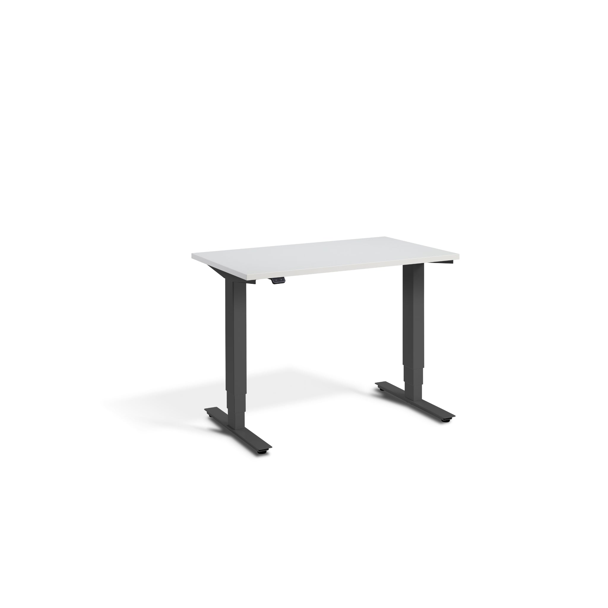 Quiet Compact Desk with Dark Grey Frame and Light Grey Desktop