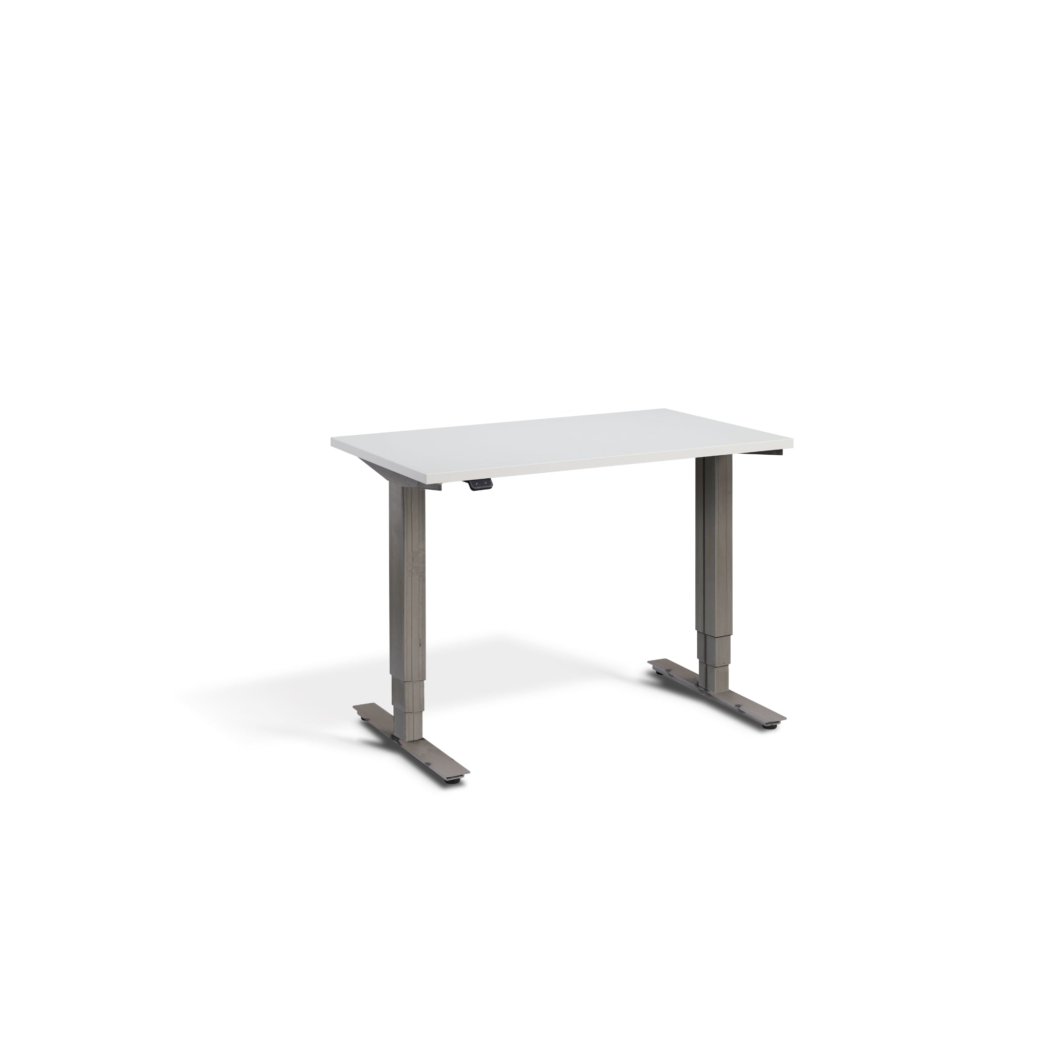 Quiet Compact Desk with Raw Steel Frame and Light Grey Desktop