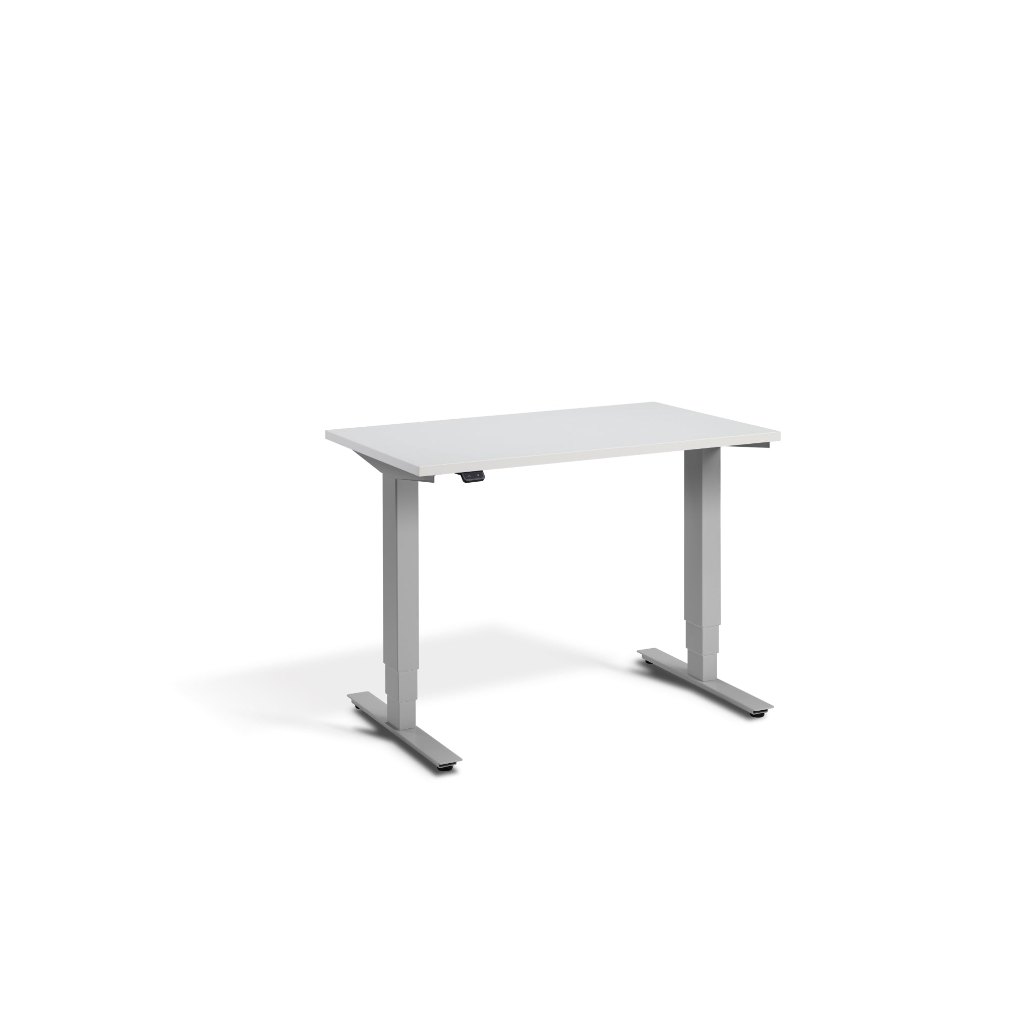 Quiet Compact Desk with Silver Frame and Light Grey Desktop