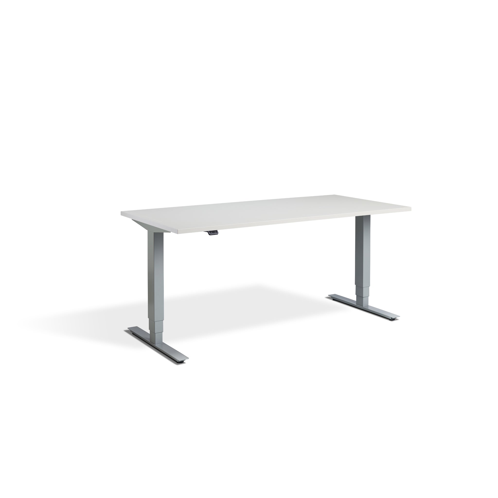 Quiet Motor Standing Desk with Silver Frame and Light Grey Desktop