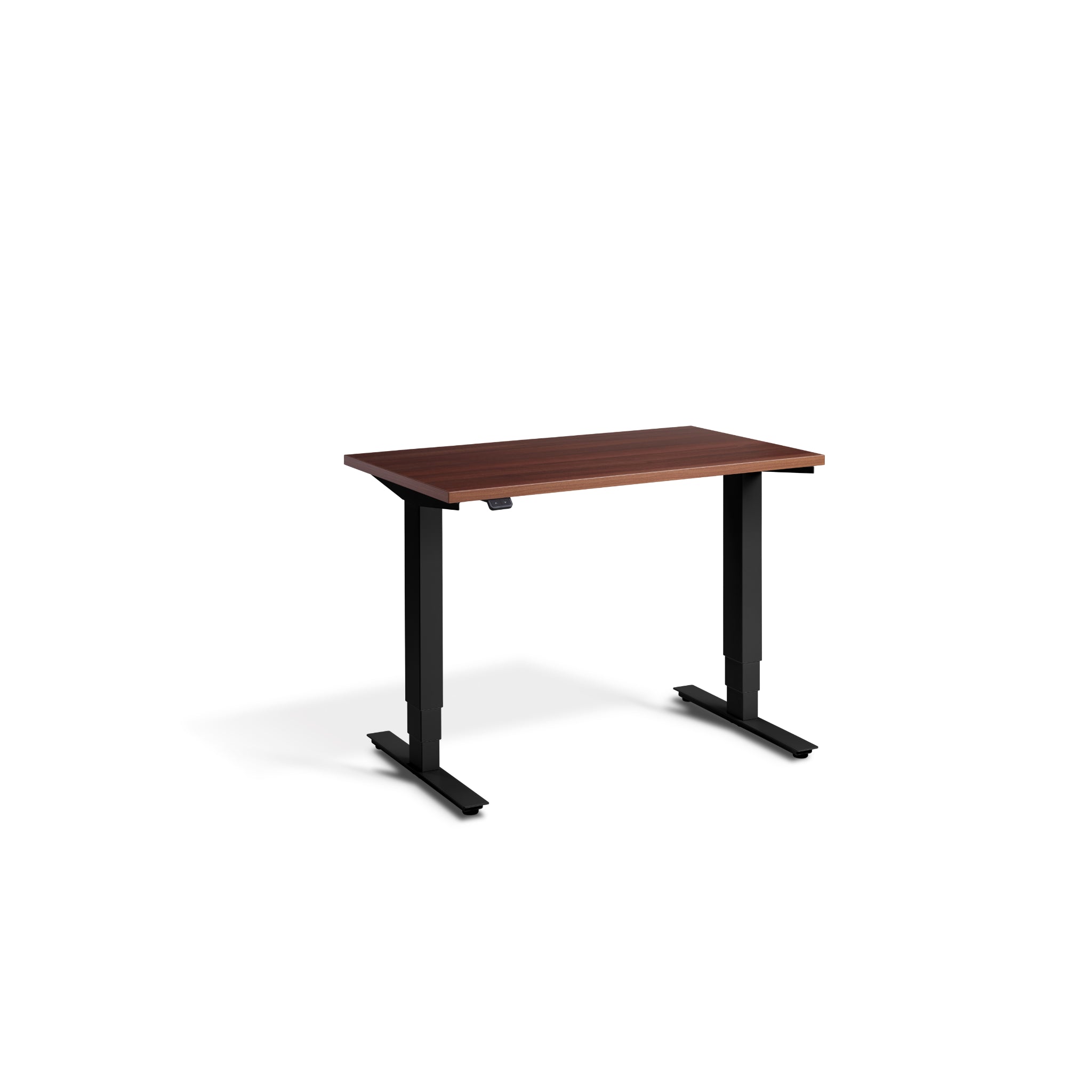 Quiet Compact Desk with Black Frame and Natural Dijon Walnut Desktop