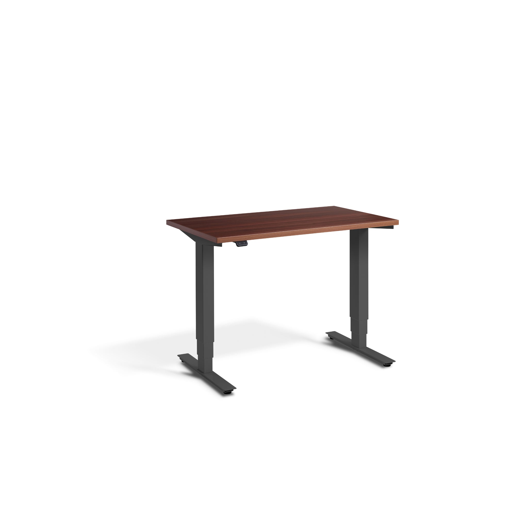 Quiet Compact Desk with Dark Grey Frame and Natural Dijon Walnut Desktop