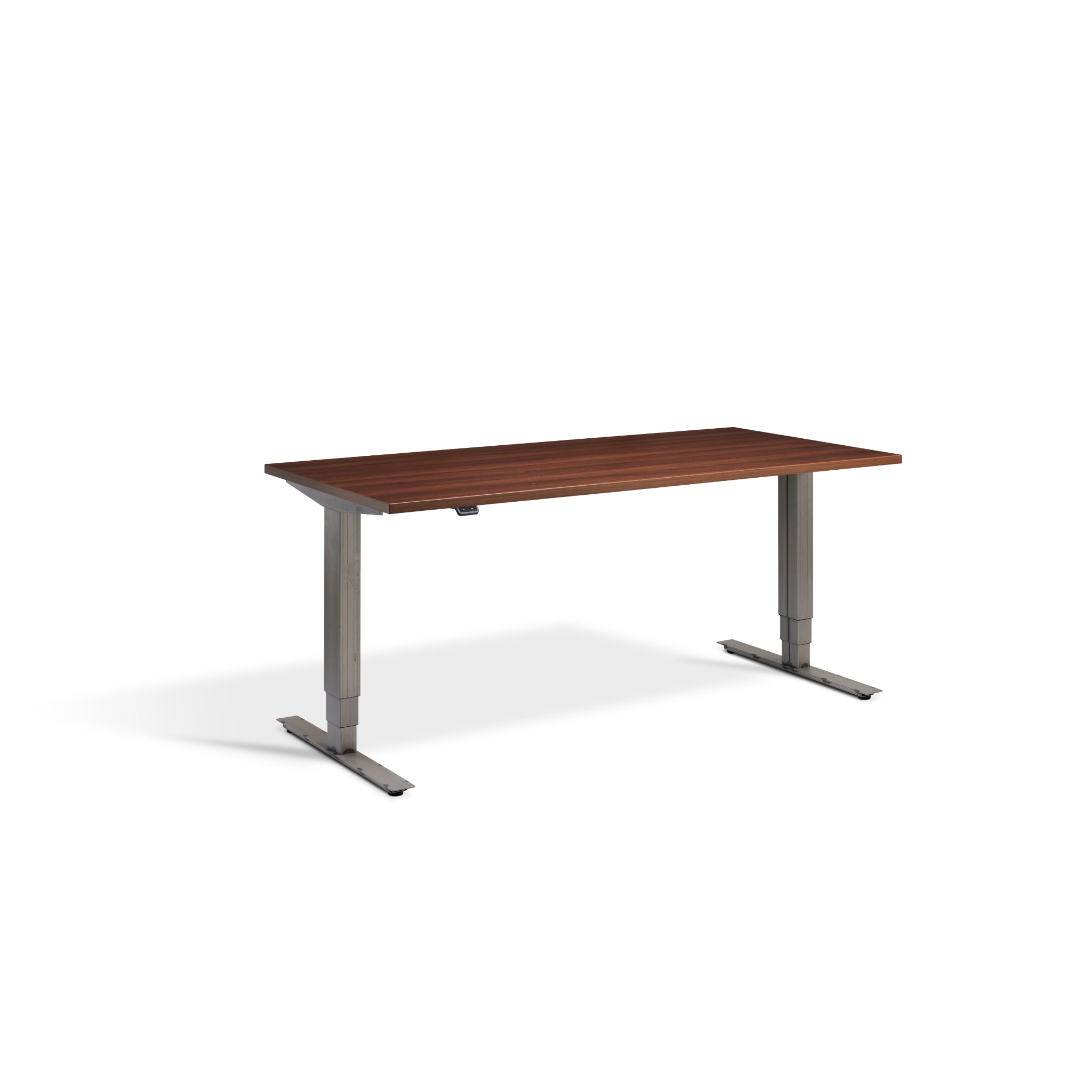 Quiet Motor Standing Desk with Raw Steel Frame and Natural Dijon Walnut Desktop