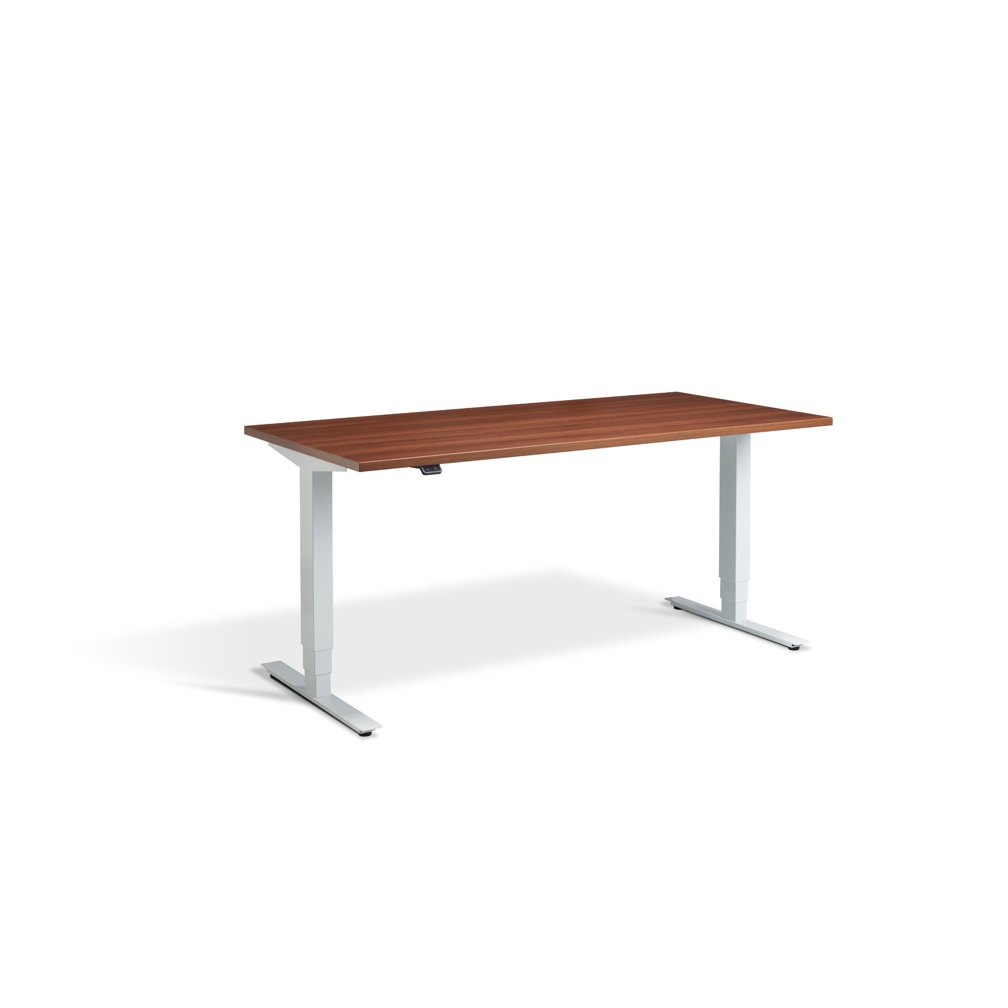 Quiet Motor Standing Desk with White Frame and Natural Dijon Walnut Desktop