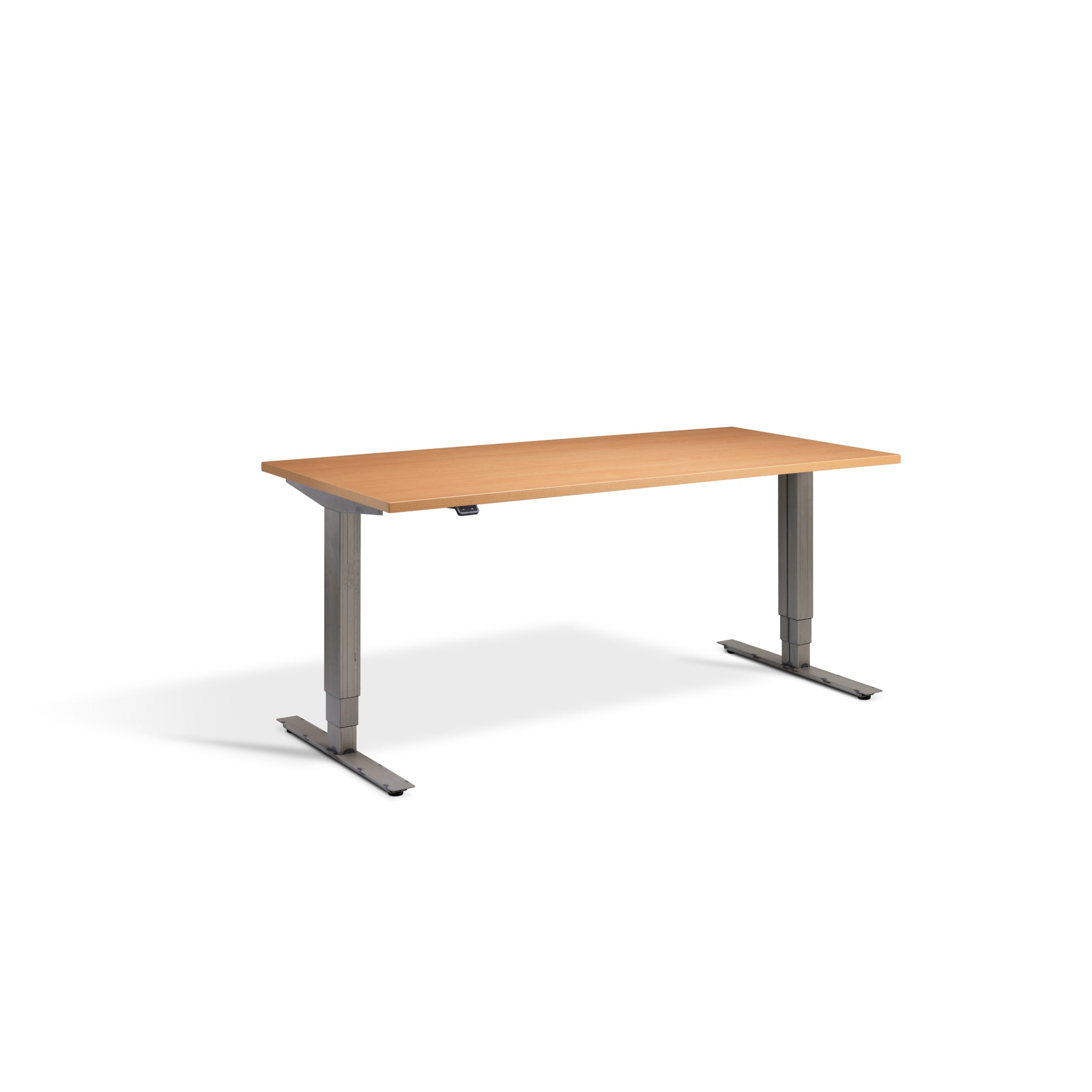 Quiet Motor Standing Desk with Raw Steel Frame and Beech Desktop