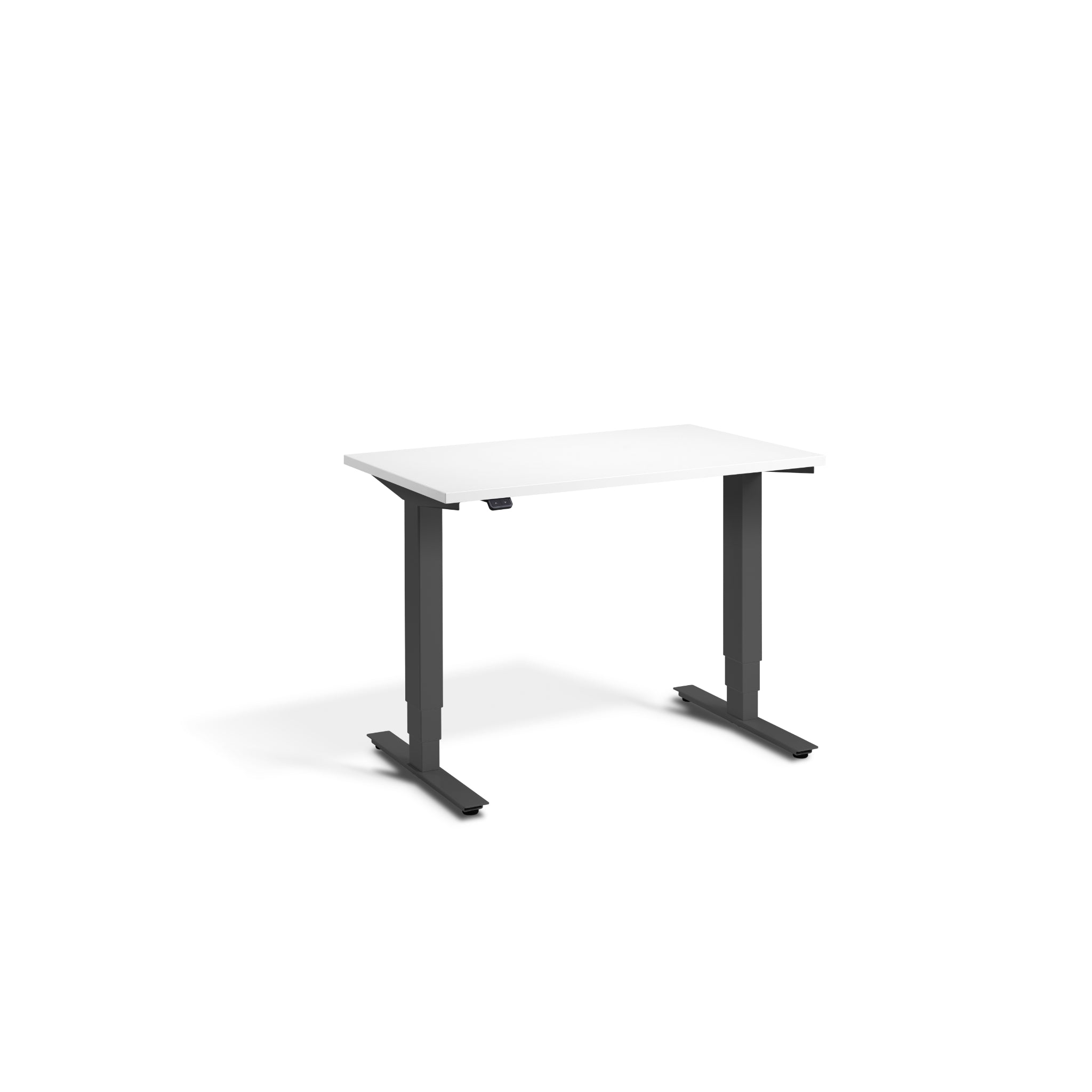Quiet Compact Desk with Dark Grey Frame and White Desktop