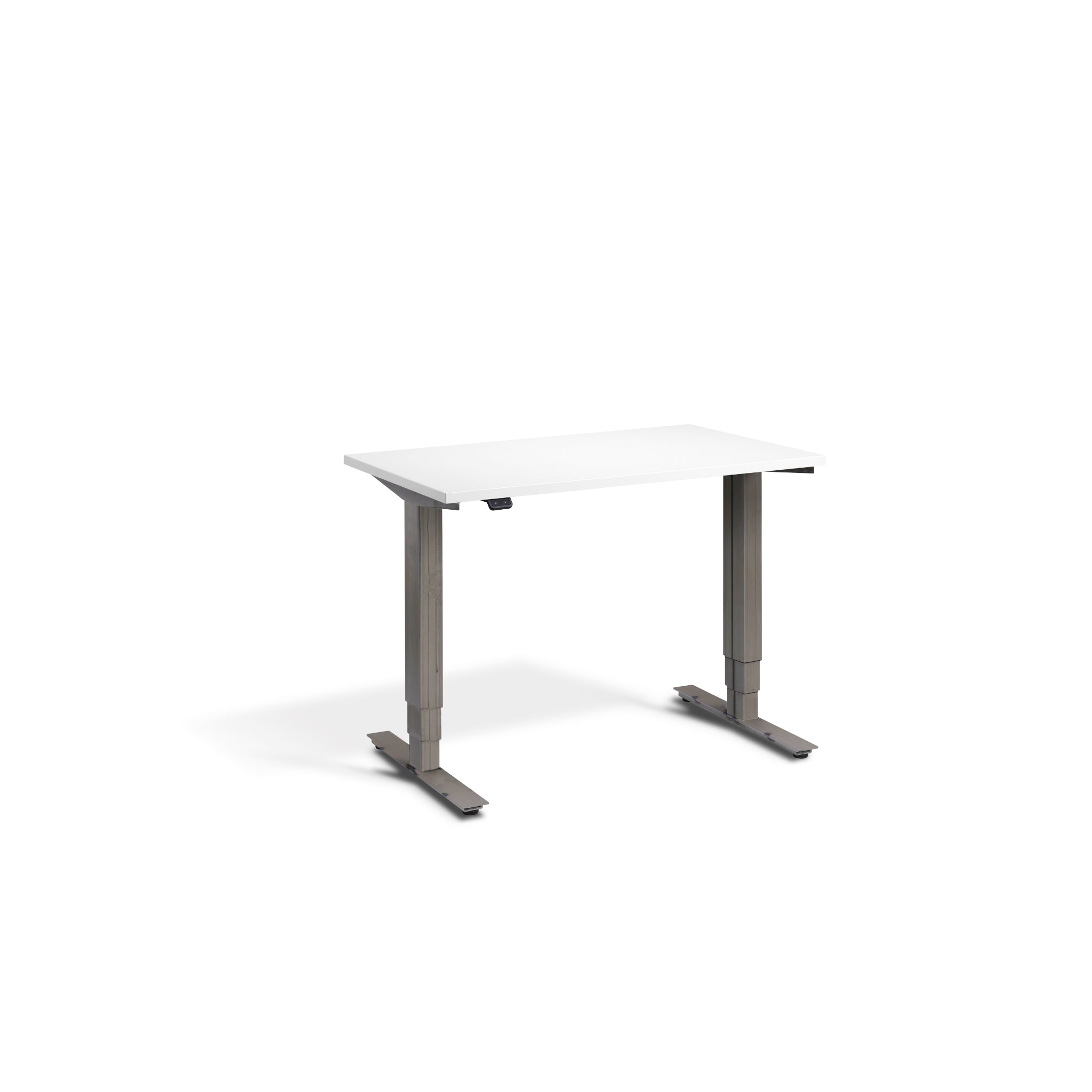 Quiet Compact Desk with Raw Steel Frame and White Desktop