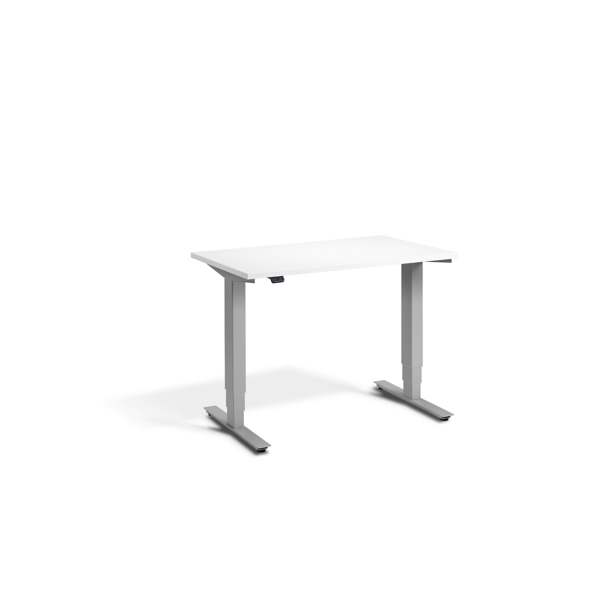 Quiet Compact Desk with Silver Frame and White Desktop