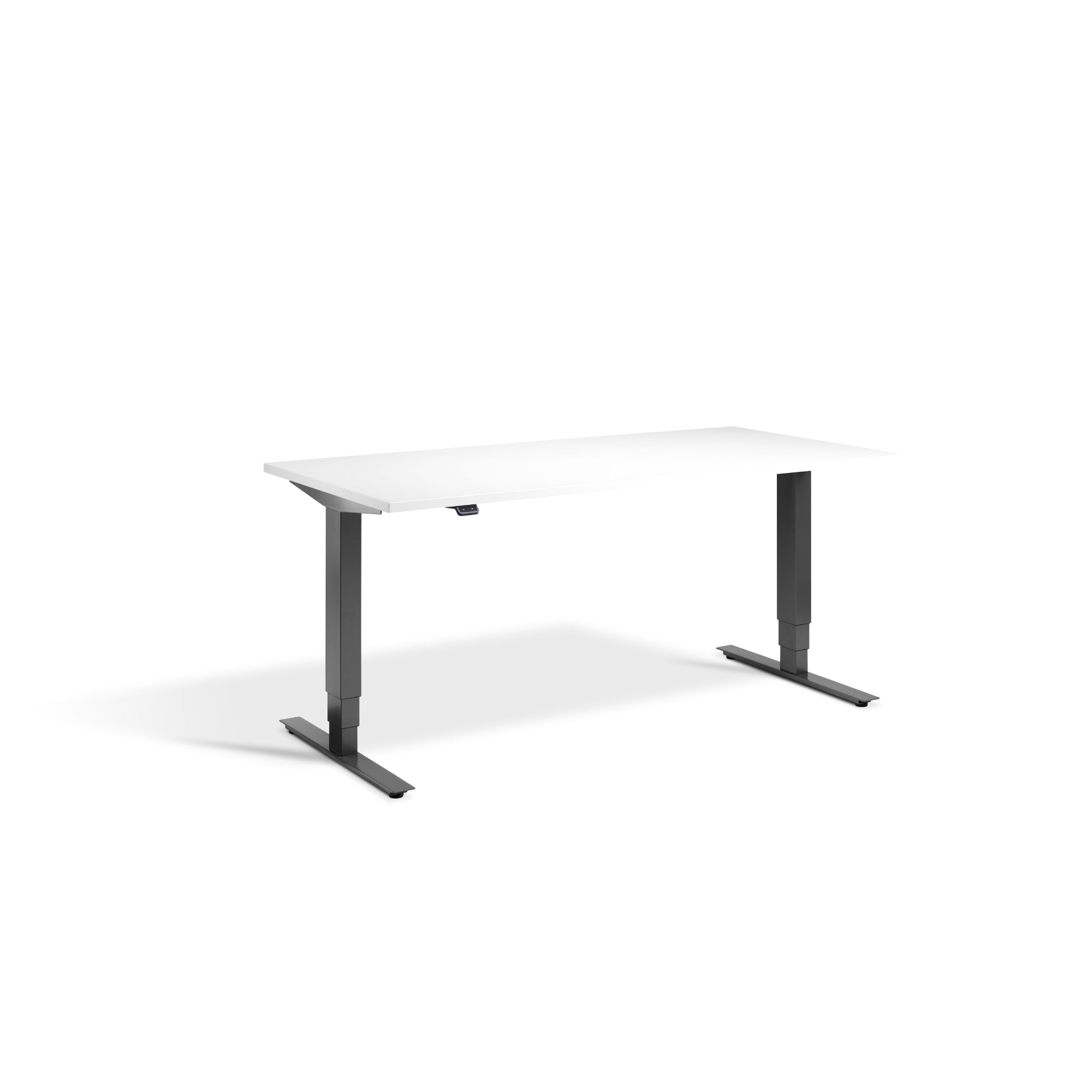 Quiet Motor Standing Desk with Dark Grey Frame and White Desktop