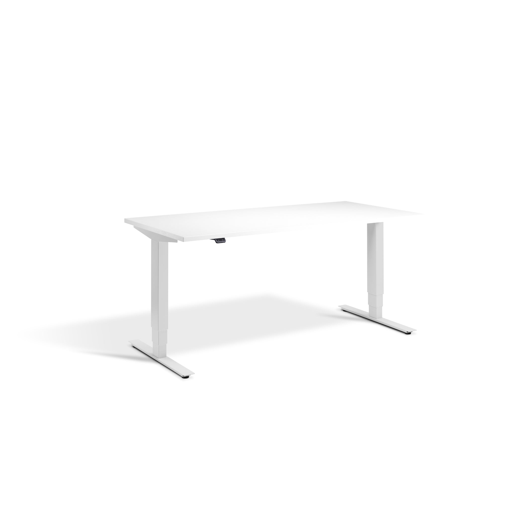 Quiet Motor Standing Desk with Light Grey Frame and White Desktop