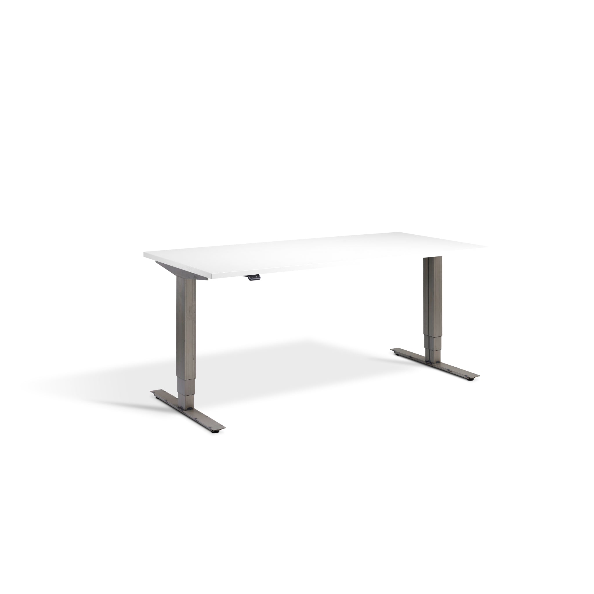 Quiet Motor Standing Desk with Raw Steel Frame and White Desktop