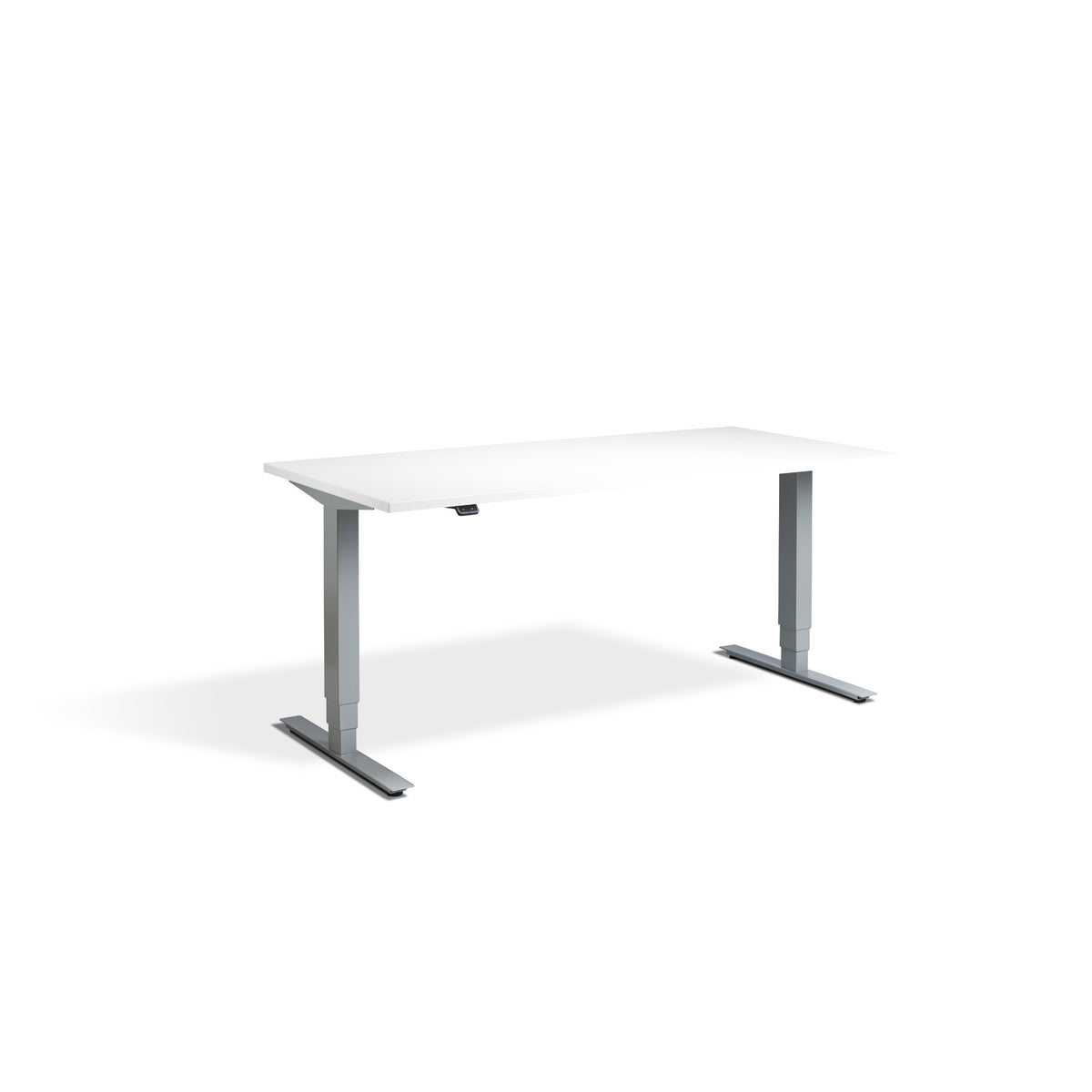 Quiet Motor Standing Desk with Silver Frame and White Desktop
