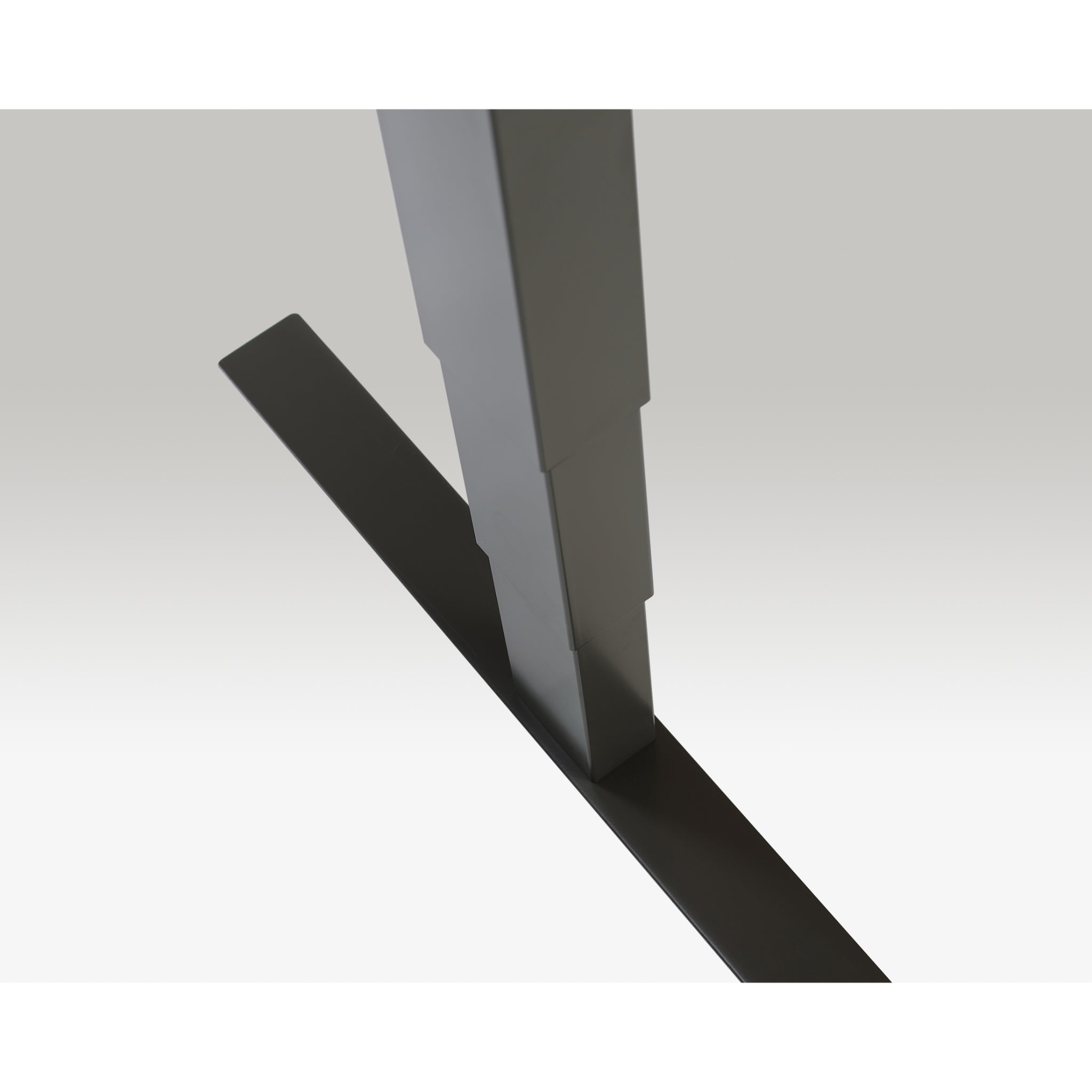 Close-up of Quiet Motor Standing Desk anthracite frame showing top leg join and metallic finish detail