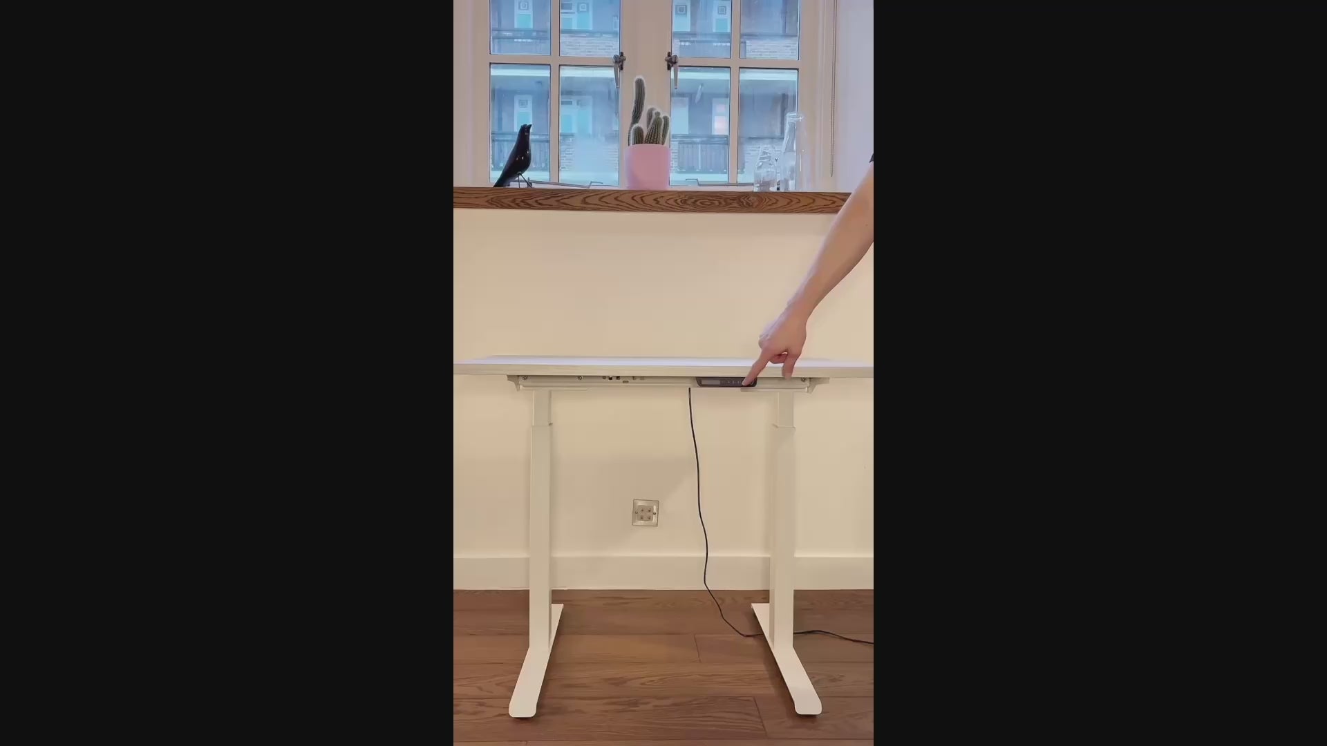 UrbanErgo Core electric standing desk adjusting smoothly from sitting to standing height